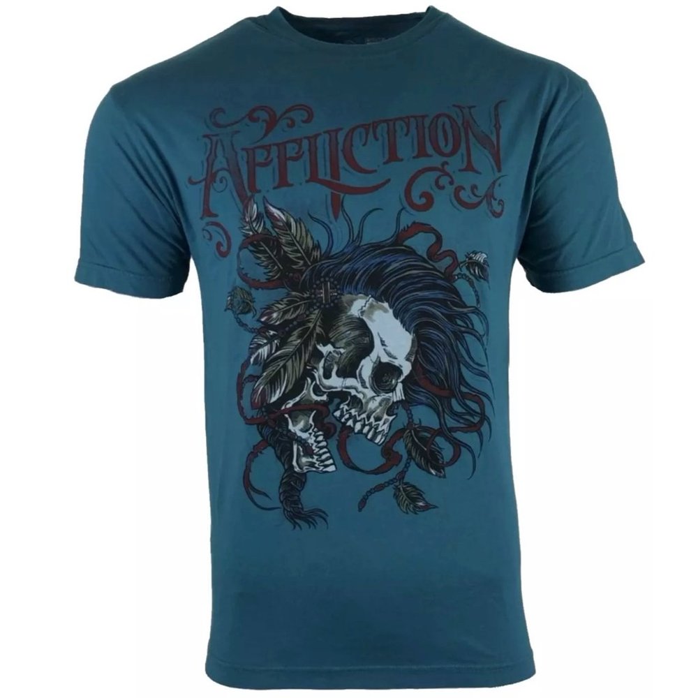AFFLICTION Men's T-shirt BATTLE CRY Dark Teal Biker MMA S-5XL
